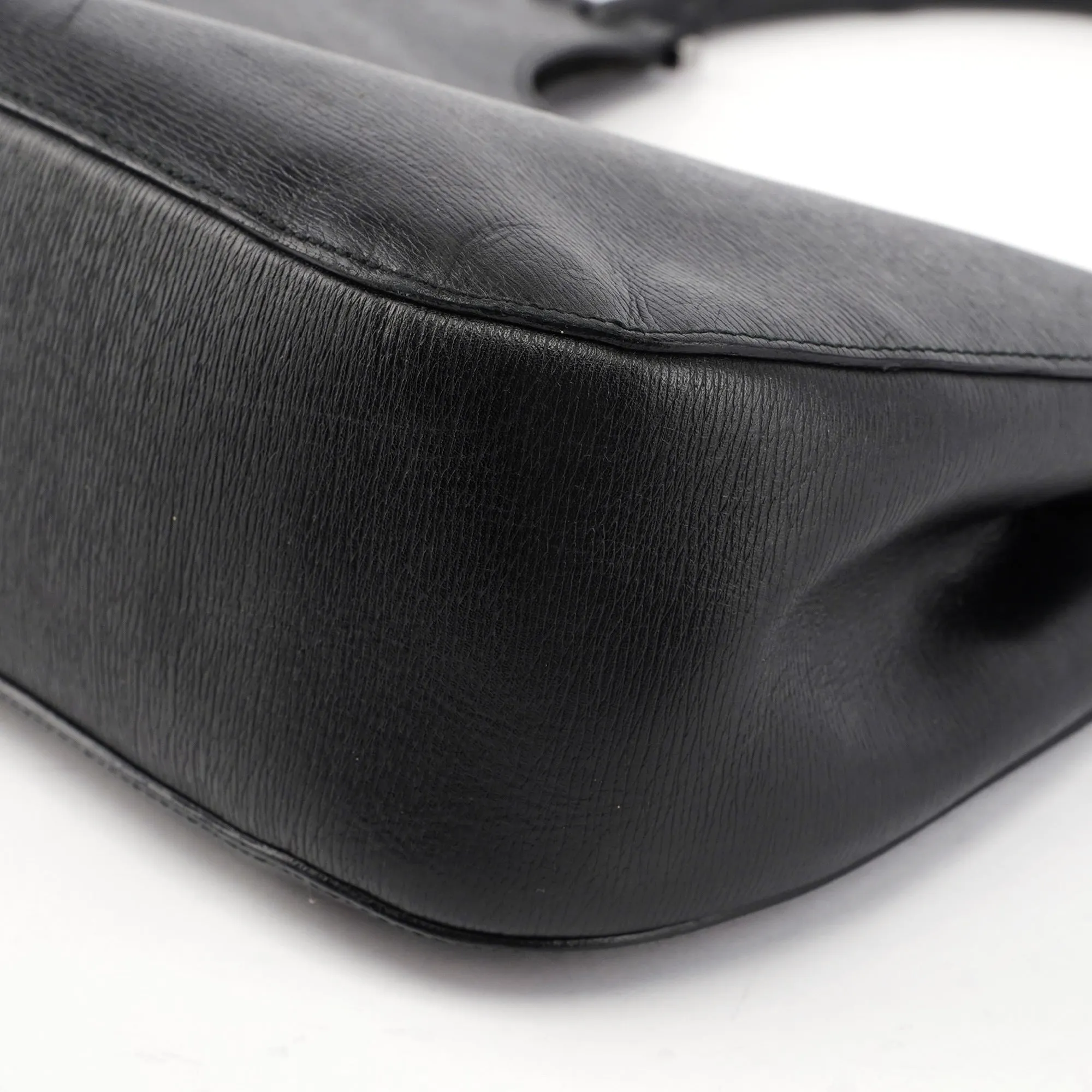 001 3739 Black Leather Bamboo Shoulder Bag