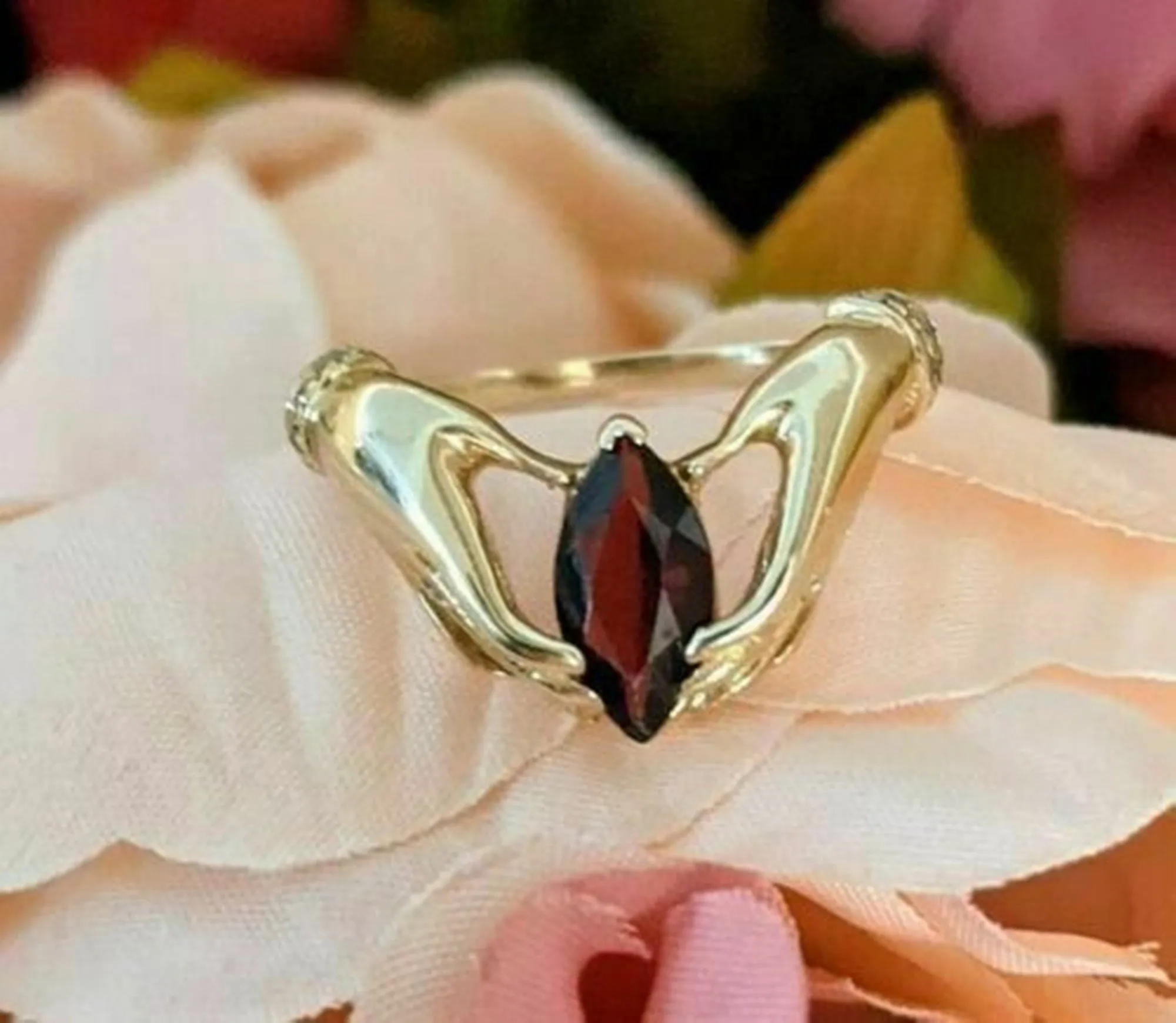 1 CT Garnet Diamond Marquise Cut Ring For Women's