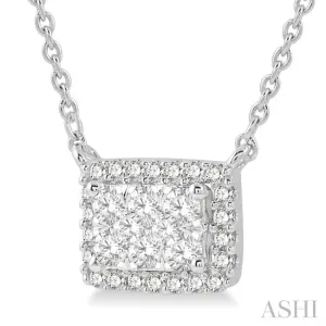 1 ctw Emerald Shape Round Cut Diamond Lovebright Necklace in 14K White Gold