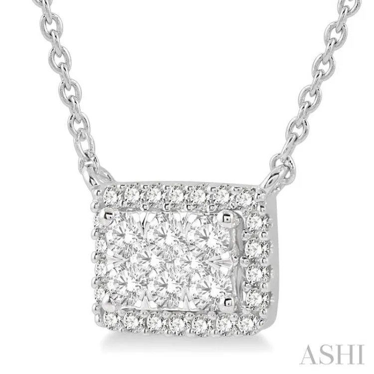 1 ctw Emerald Shape Round Cut Diamond Lovebright Necklace in 14K White Gold