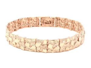 10k Rose Gold Solid Nugget Bracelet Adjustable 8.75"-9.25" 12.3mm 31.2 grams