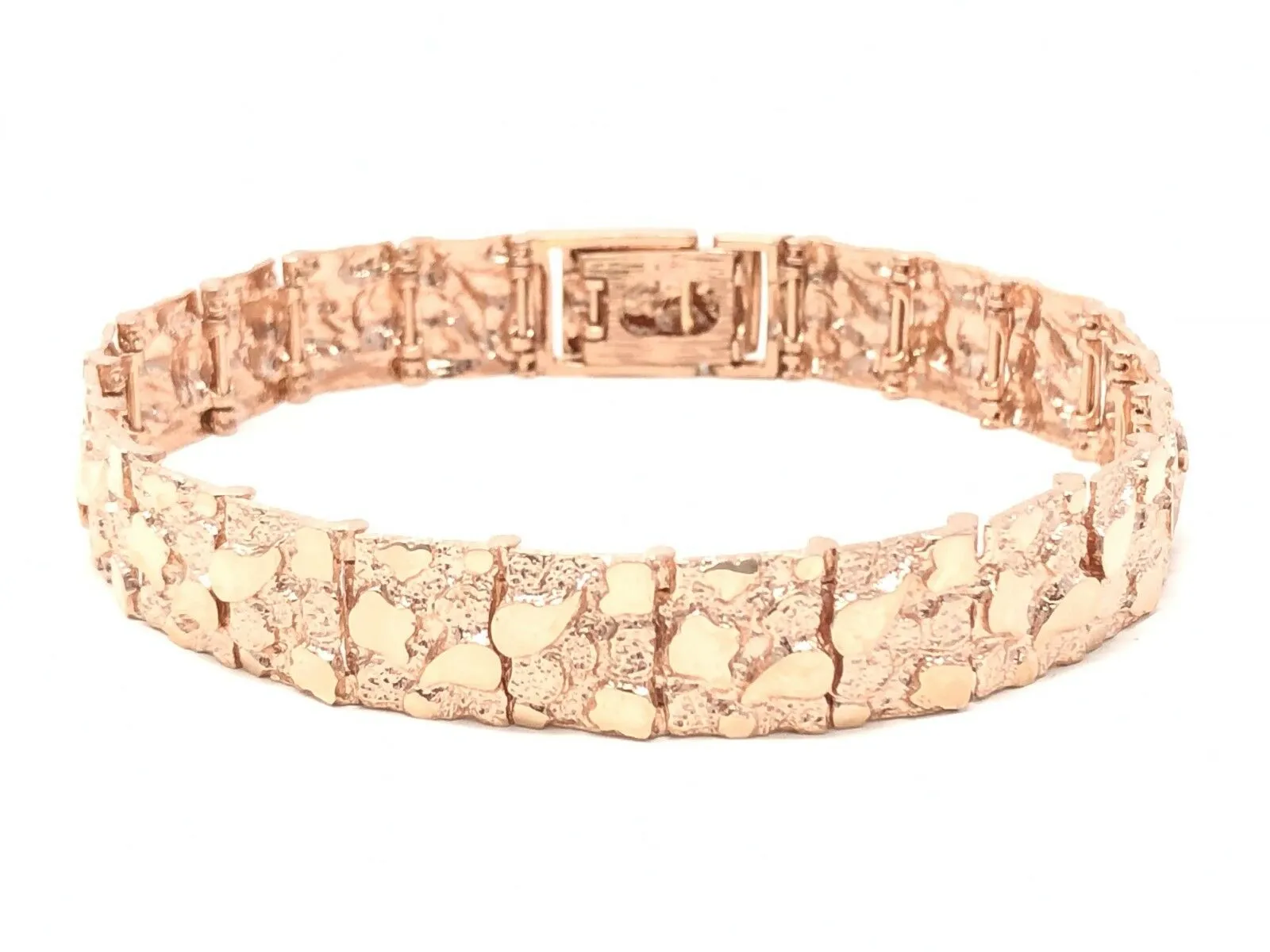 10k Rose Gold Solid Nugget Bracelet Adjustable 8.75"-9.25" 12.3mm 31.2 grams
