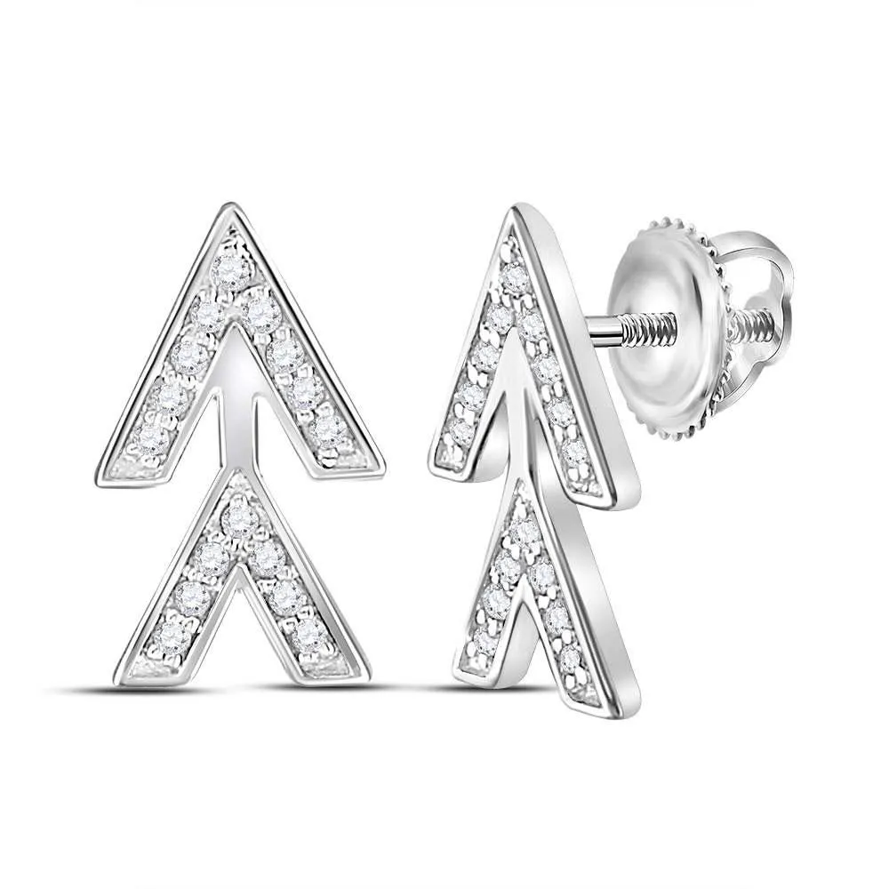 10K White Gold Round Diamond Vertical Double V Stud Earrings 1/10 CTTW