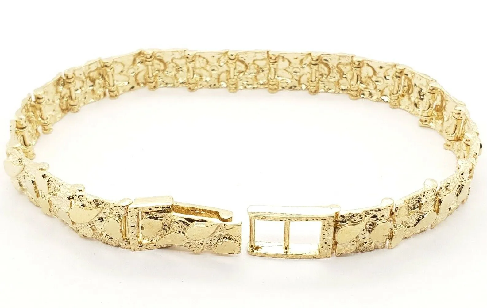 10k Yellow Gold Nugget Bracelet Adjustable 7" - 7.5" 9.5mm 21 grams