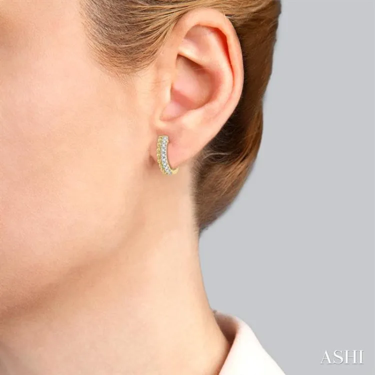 1/10 ctw Circular Bead & Round Cut Diamond Huggie Petite Earrings in 10K Yellow Gold