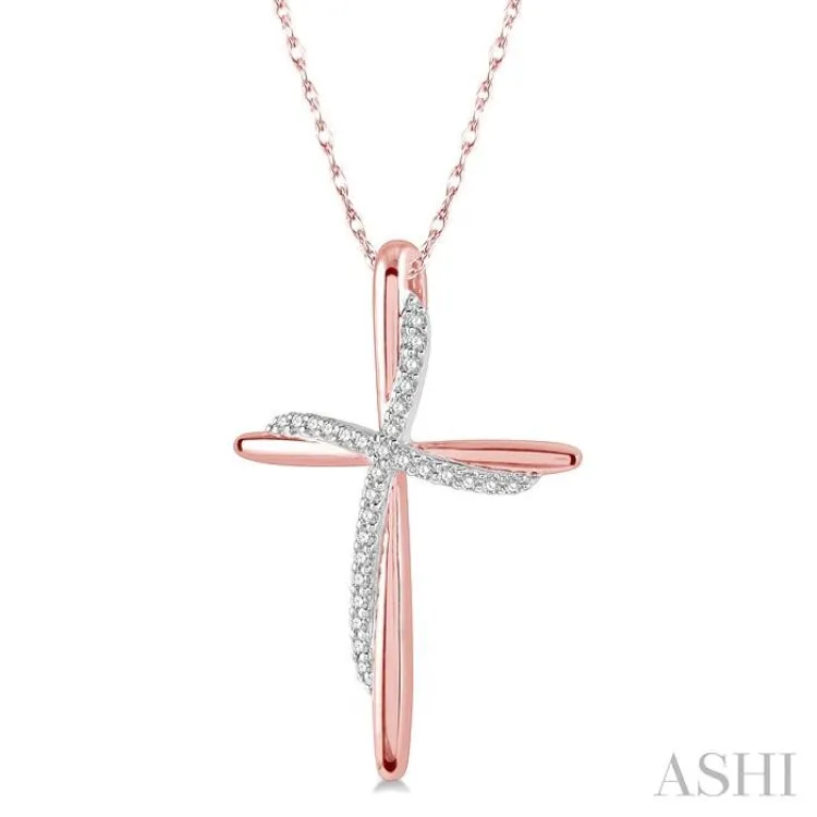 1/10 ctw Round Cut Diamond Draped Cross Charm Pendant in 10K Rose Gold