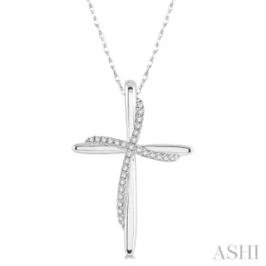 1/10 ctw Round Cut Diamond Draped Cross Charm Pendant in 10K White Gold