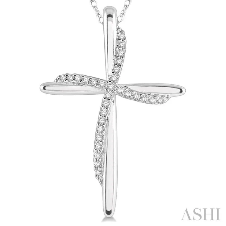 1/10 ctw Round Cut Diamond Draped Cross Charm Pendant in 10K White Gold