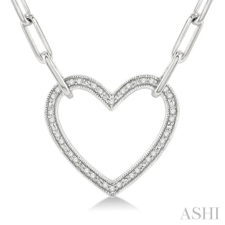 1/10 ctw Round Cut Diamond Heart Pendant With Paperclip Chain in Sterling Silver