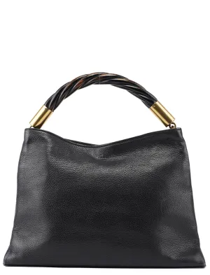 110177 Black Calfskin Knot Handle Bag