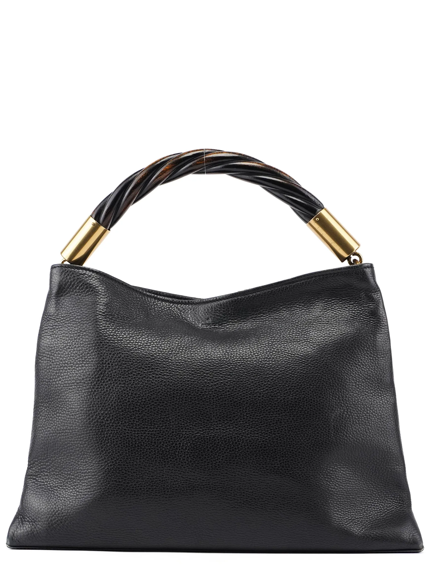 110177 Black Calfskin Knot Handle Bag