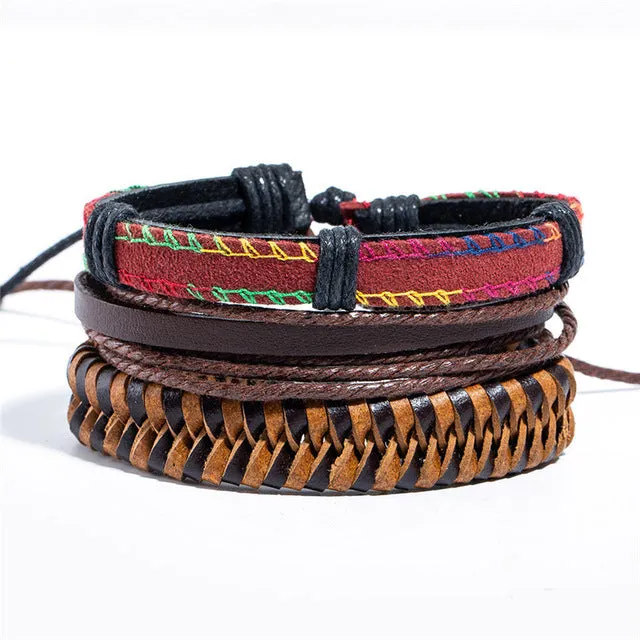 12 Style Metal Leather Bracelets Men Jewelry Vintage Classic Retro Plant Charm Bracelet Bangles Homme Male Jewellry 20.5CM