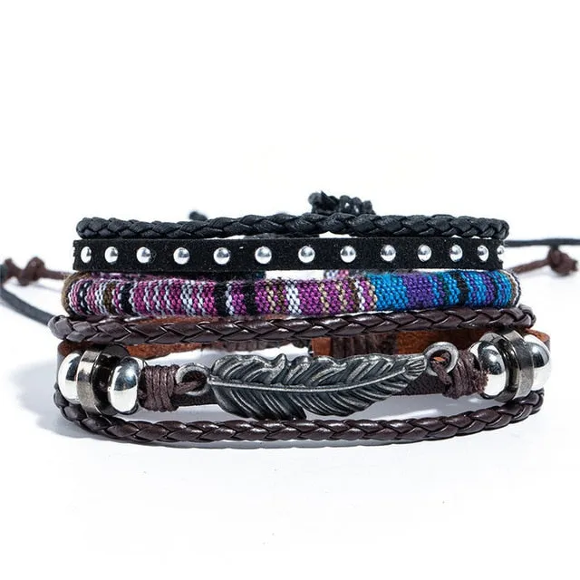 12 Style Metal Leather Bracelets Men Jewelry Vintage Classic Retro Plant Charm Bracelet Bangles Homme Male Jewellry 20.5CM