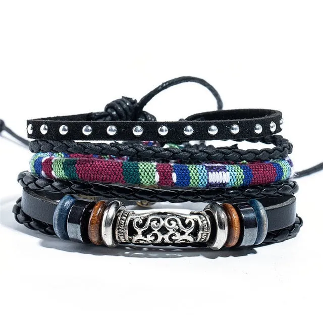 12 Style Metal Leather Bracelets Men Jewelry Vintage Classic Retro Plant Charm Bracelet Bangles Homme Male Jewellry 20.5CM
