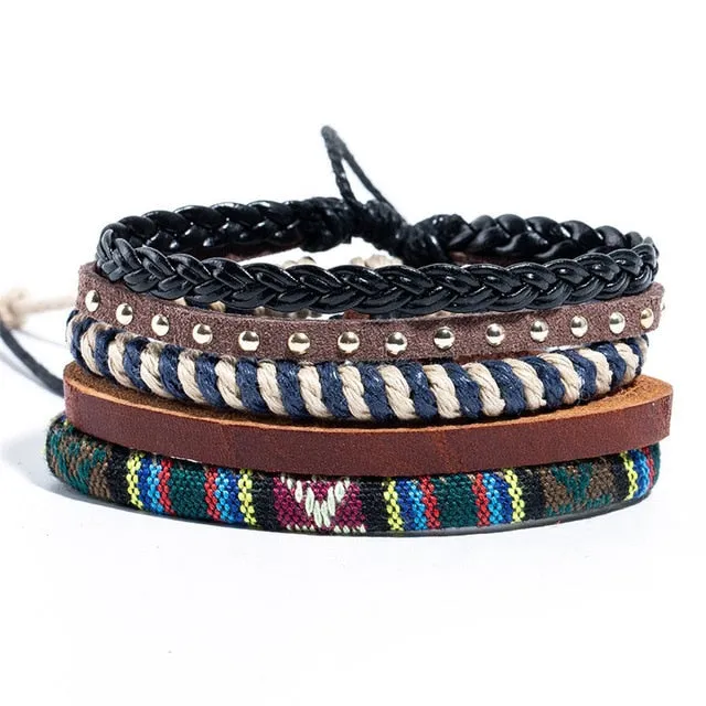 12 Style Metal Leather Bracelets Men Jewelry Vintage Classic Retro Plant Charm Bracelet Bangles Homme Male Jewellry 20.5CM