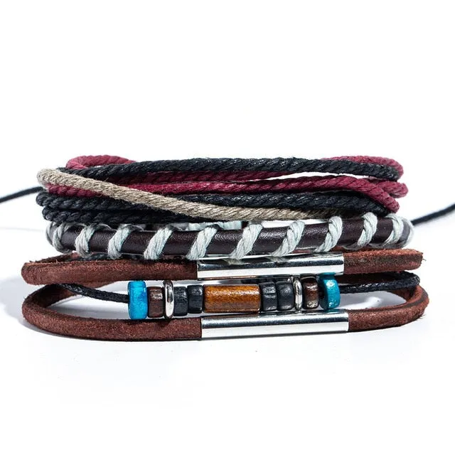 12 Style Metal Leather Bracelets Men Jewelry Vintage Classic Retro Plant Charm Bracelet Bangles Homme Male Jewellry 20.5CM
