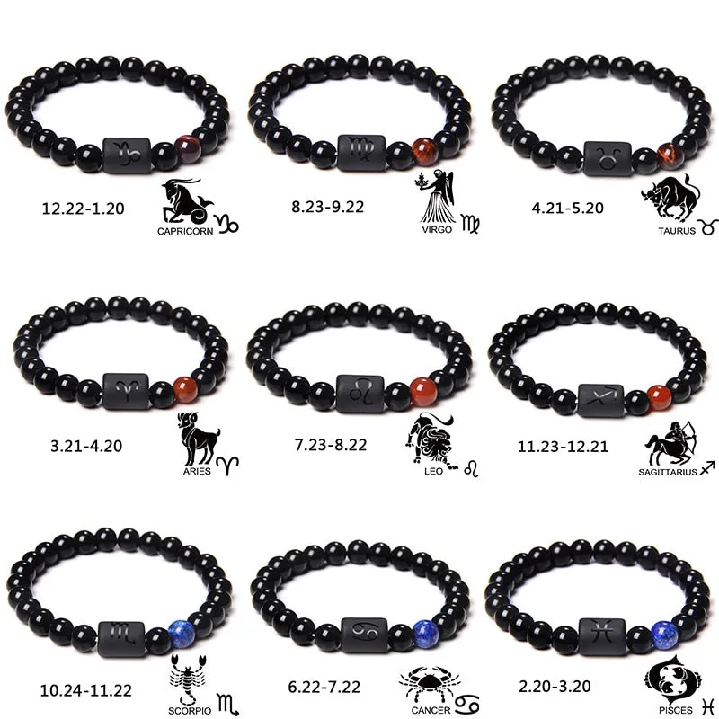12 Zodiac Signs Couples Bracelet Natural Stone