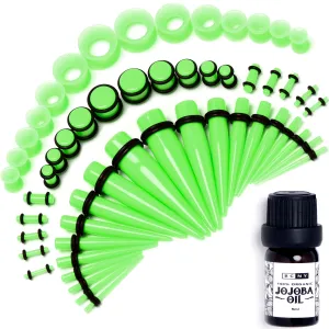 14 Gauge to 1/2 Green Acrylic 54 Piece Ear Stretching Kit with Jojoba Oil