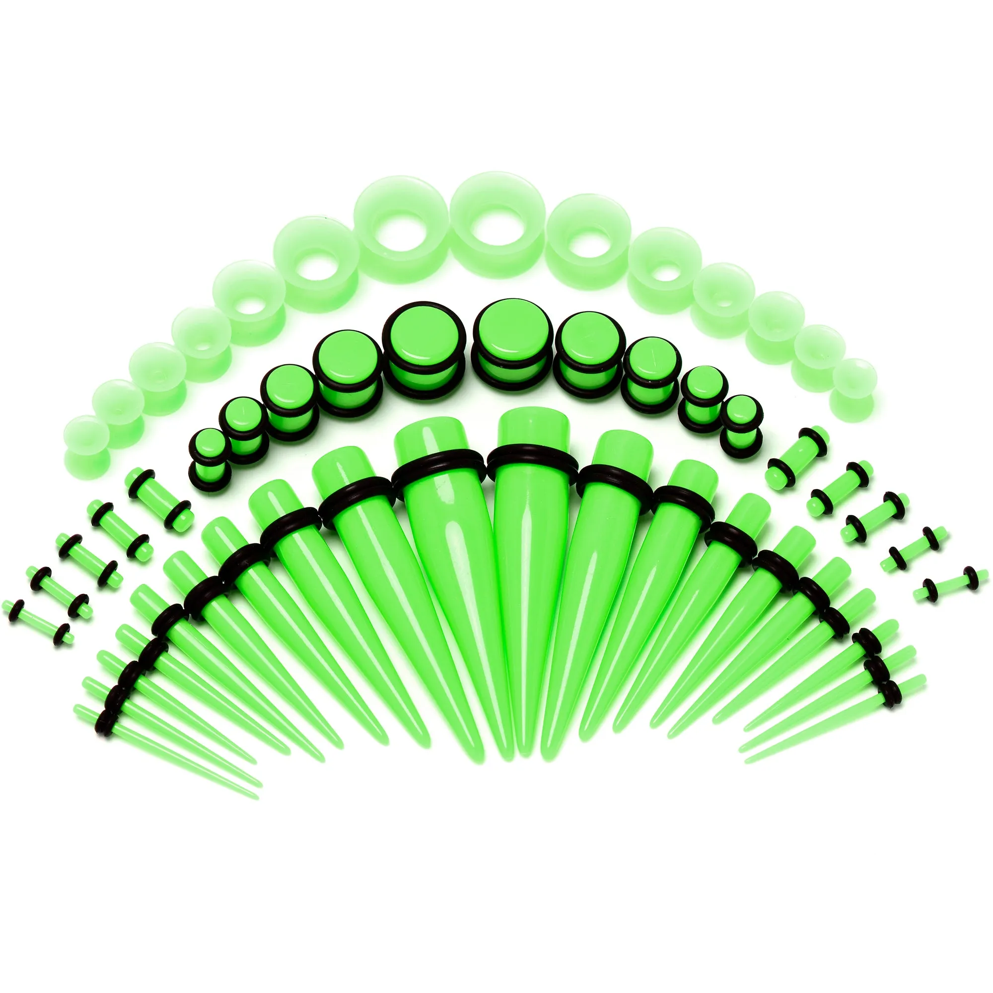 14 Gauge to 1/2 Green Acrylic 54 Piece Ear Stretching Kit with Jojoba Oil