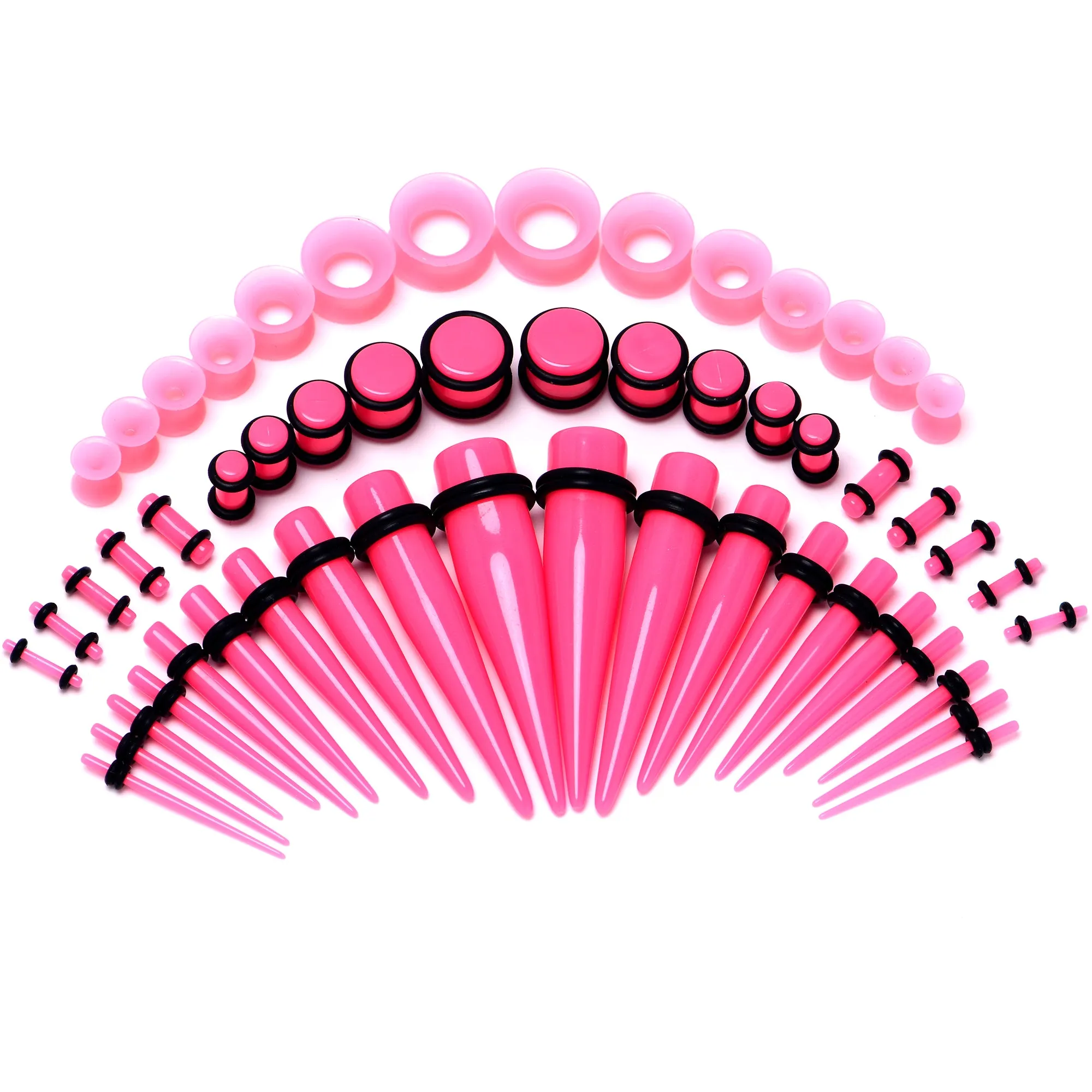 14 Gauge to 1/2 Pink Acrylic 54 Piece Ear Stretching Kit with Jojoba Oil
