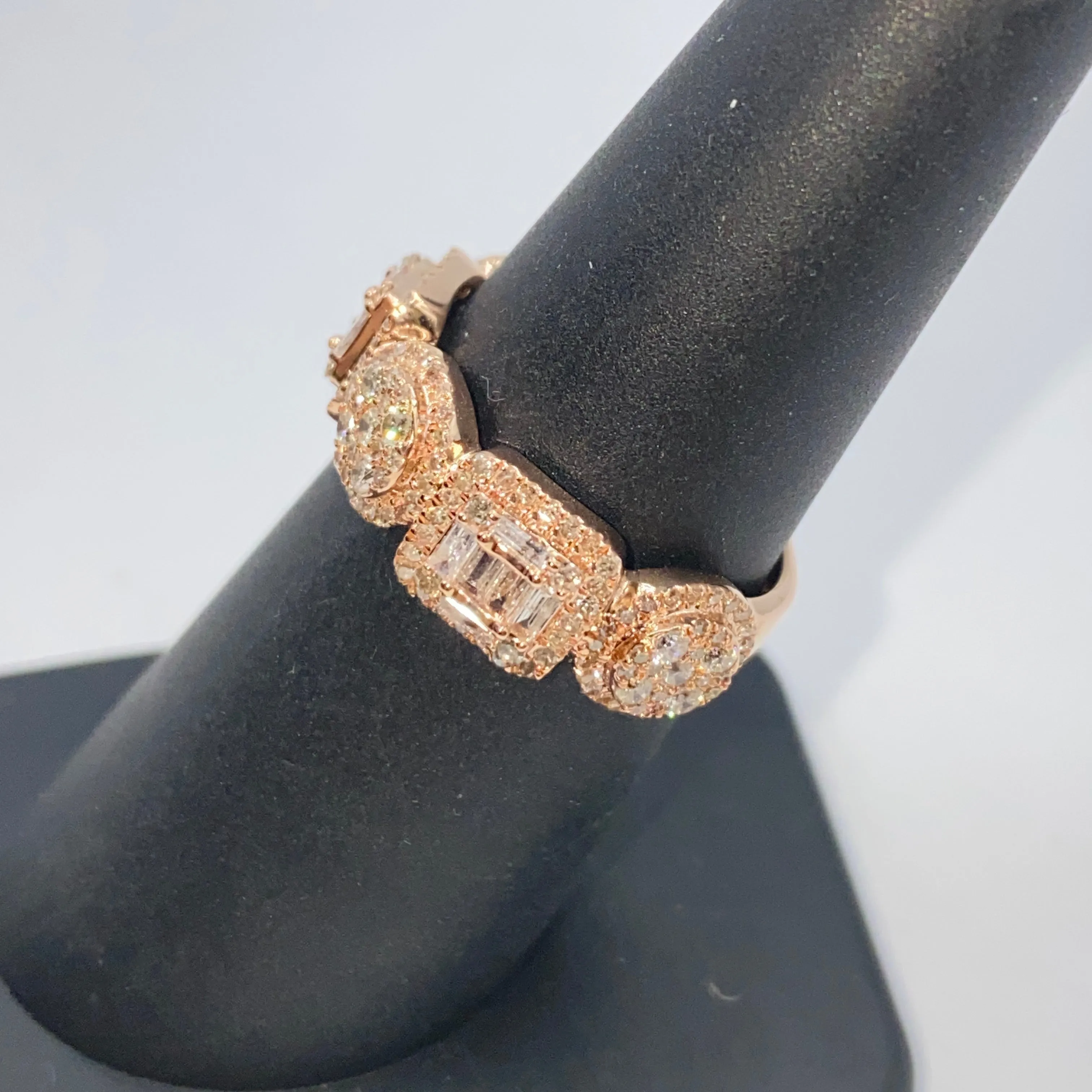 14K Circle Square Diamond Baguette Ring