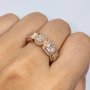 14K Circle Square Diamond Baguette Ring