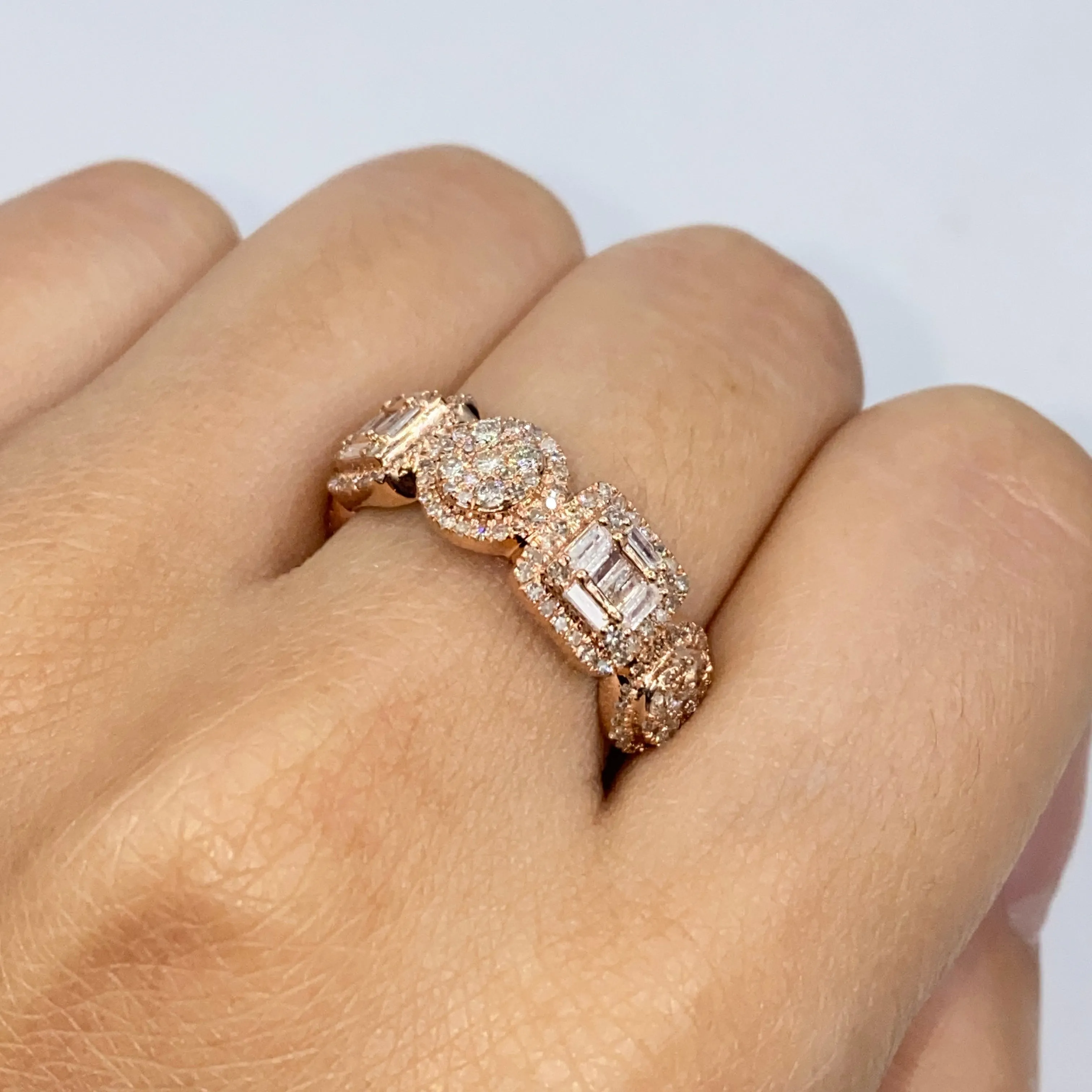 14K Circle Square Diamond Baguette Ring