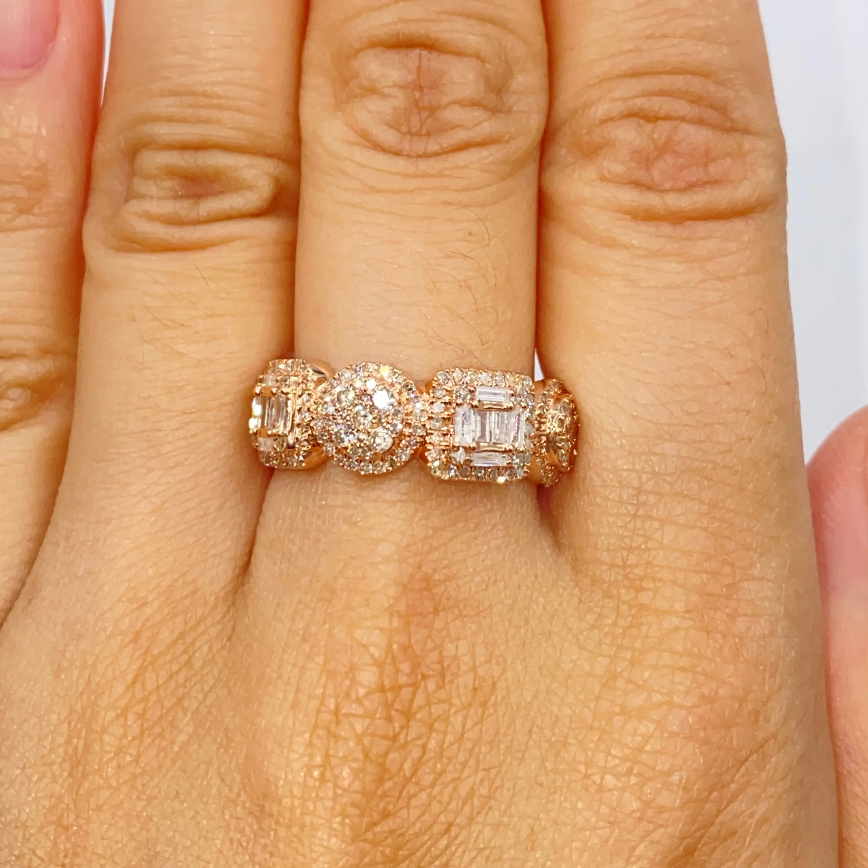 14K Circle Square Diamond Baguette Ring