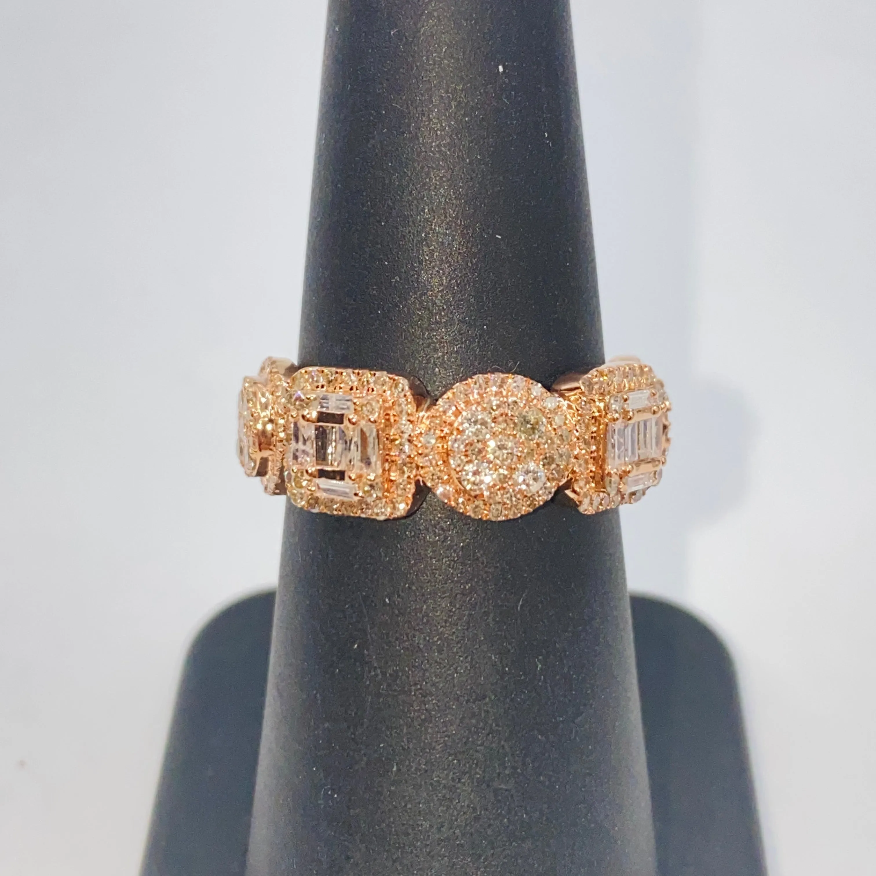 14K Circle Square Diamond Baguette Ring