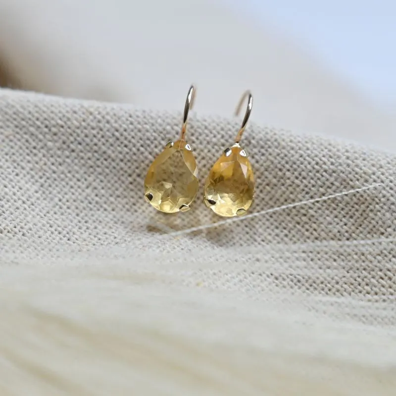 14K Gold Citrine Teardrop Earrings - Nov Birthstone, Bridal Gift