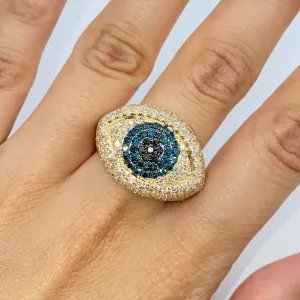 14K Iced Evil Eye Diamond Ring