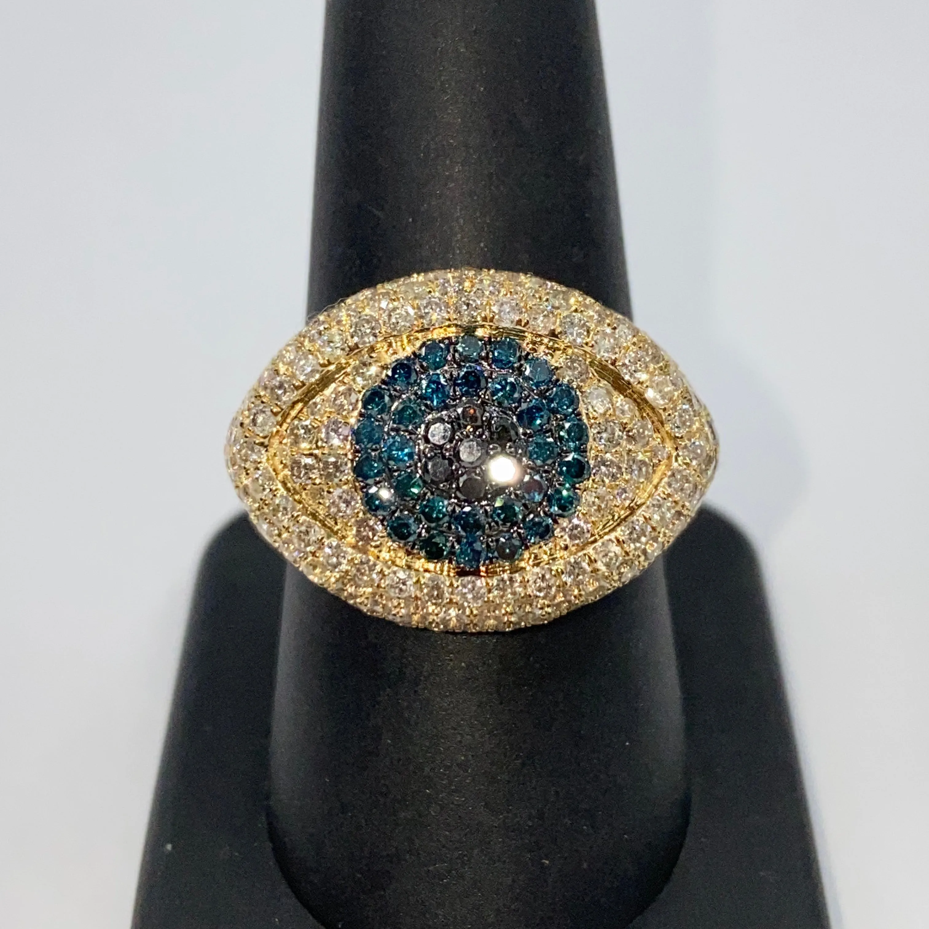 14K Iced Evil Eye Diamond Ring