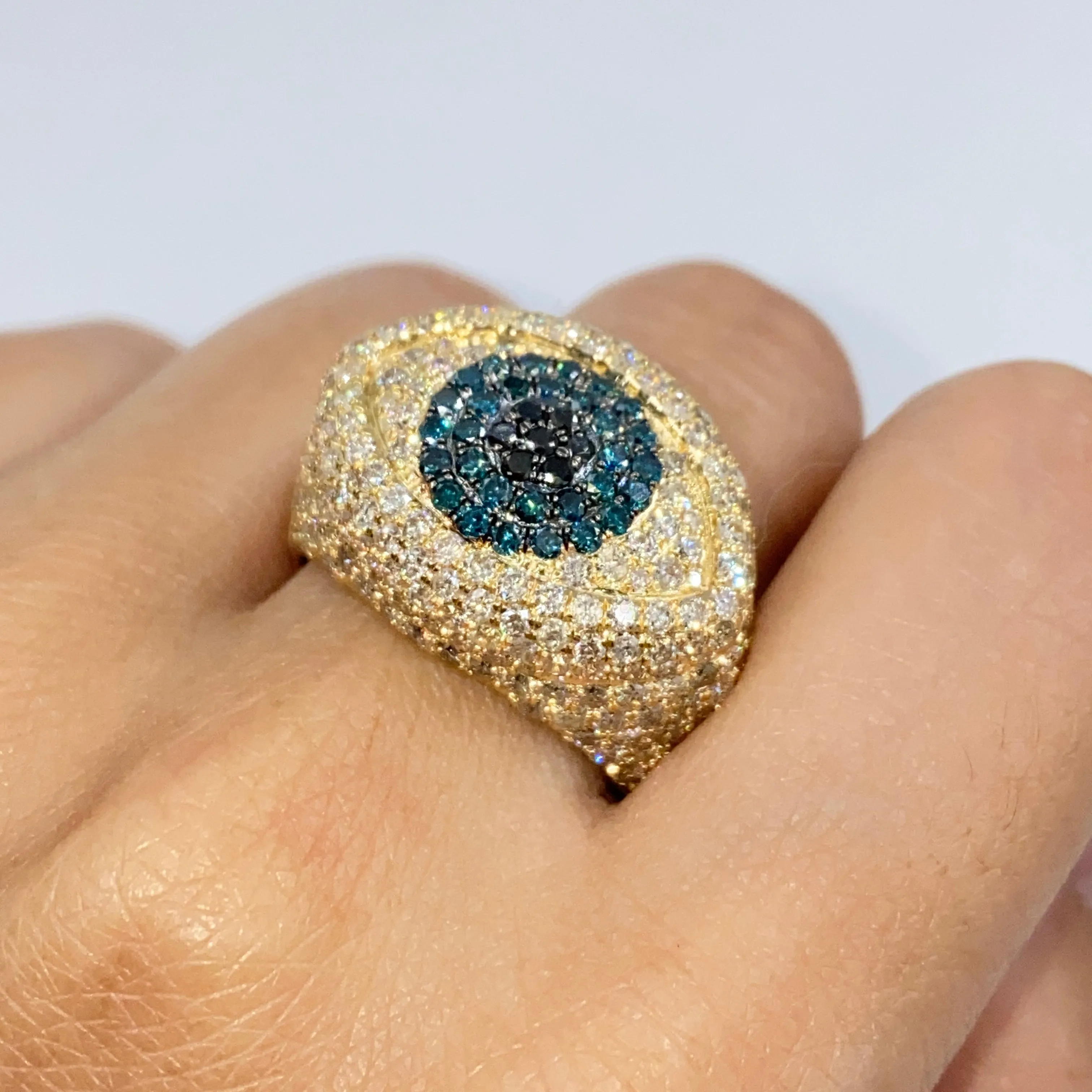 14K Iced Evil Eye Diamond Ring