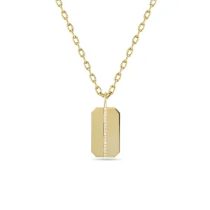 14k Medium Pavé Diamond Square Edge Dog Tag Square Oval Chain Necklace
