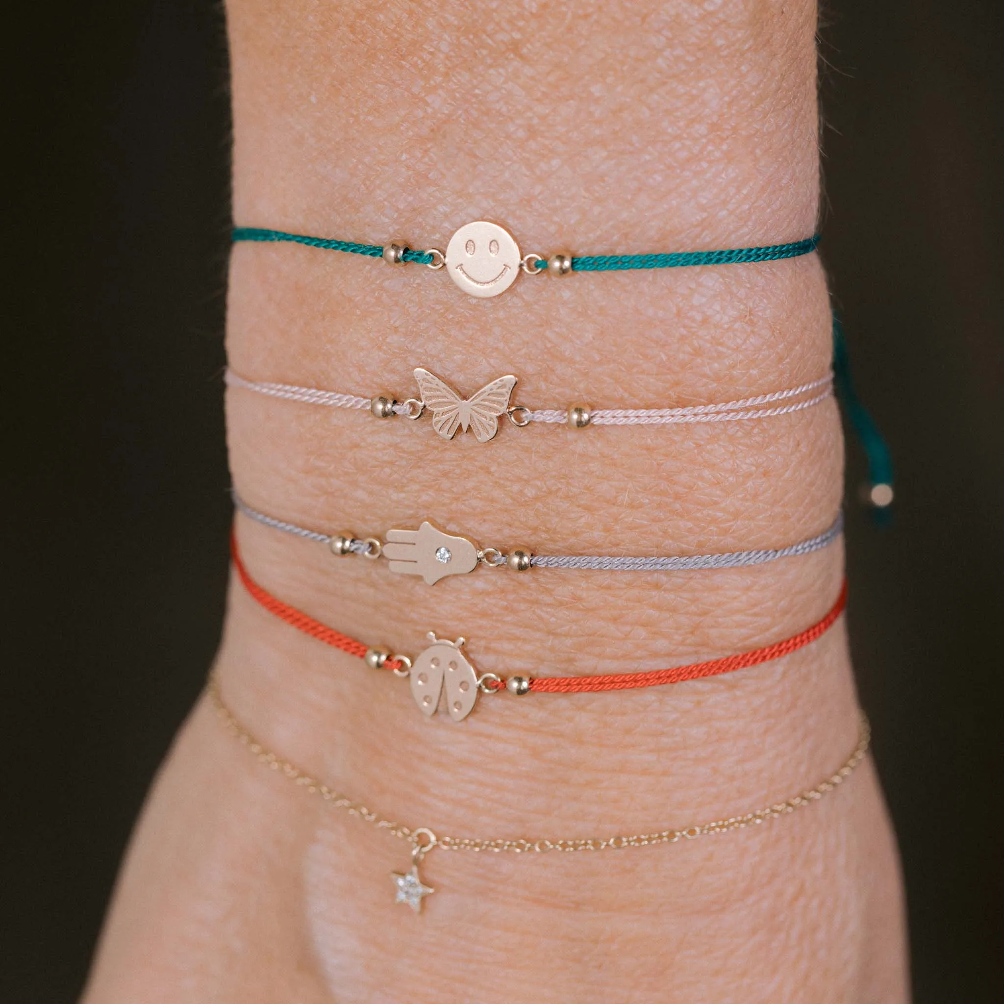 14k Midi Bitty Ladybug Cord Bracelet