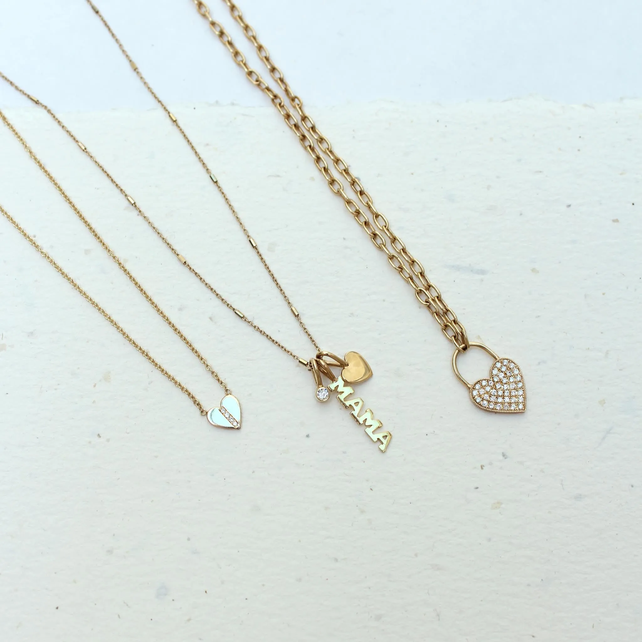 14k Midi Bitty Pavé Diamond Line Heart Necklace