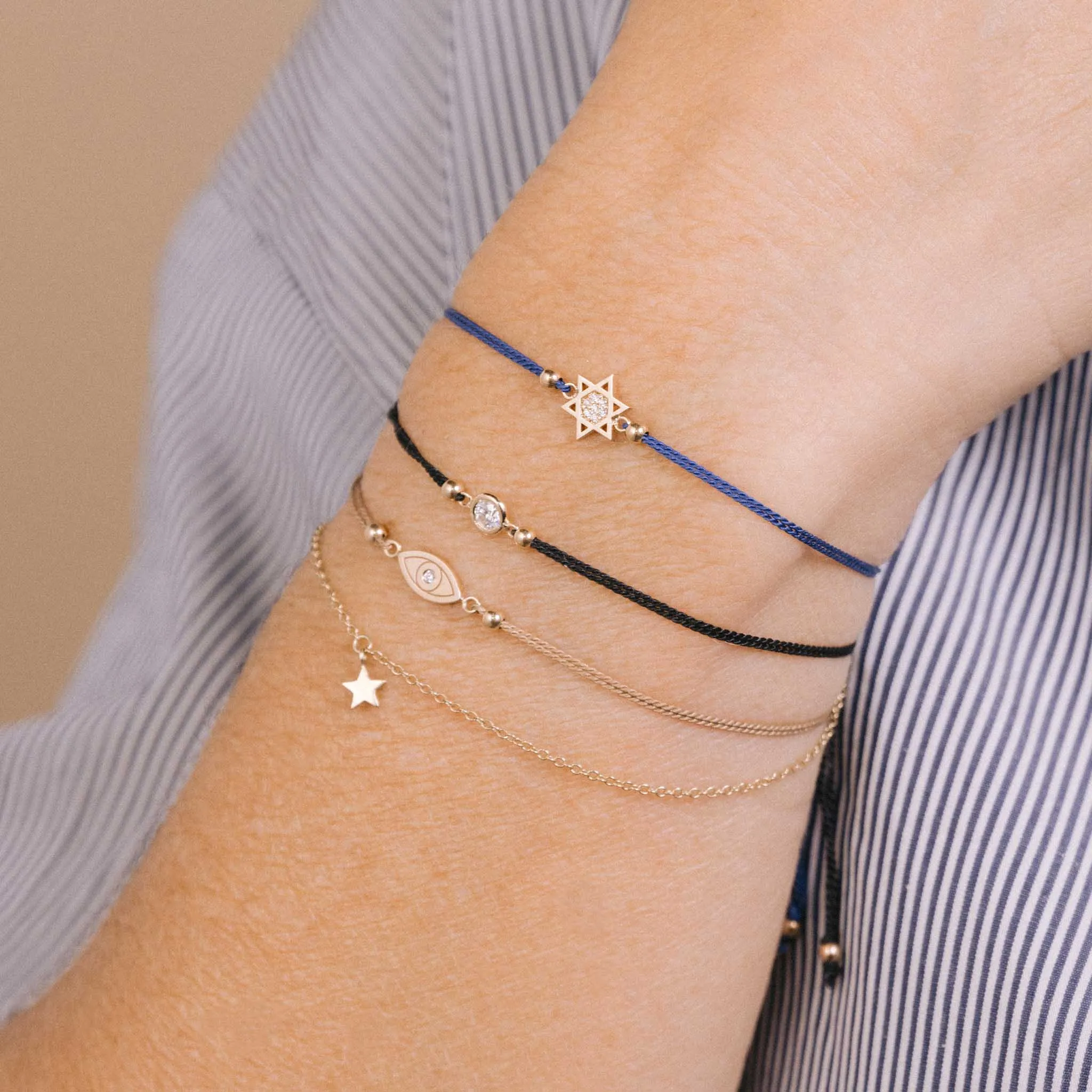 14k Midi Bitty Pavé Diamond Star of David Cord Bracelet