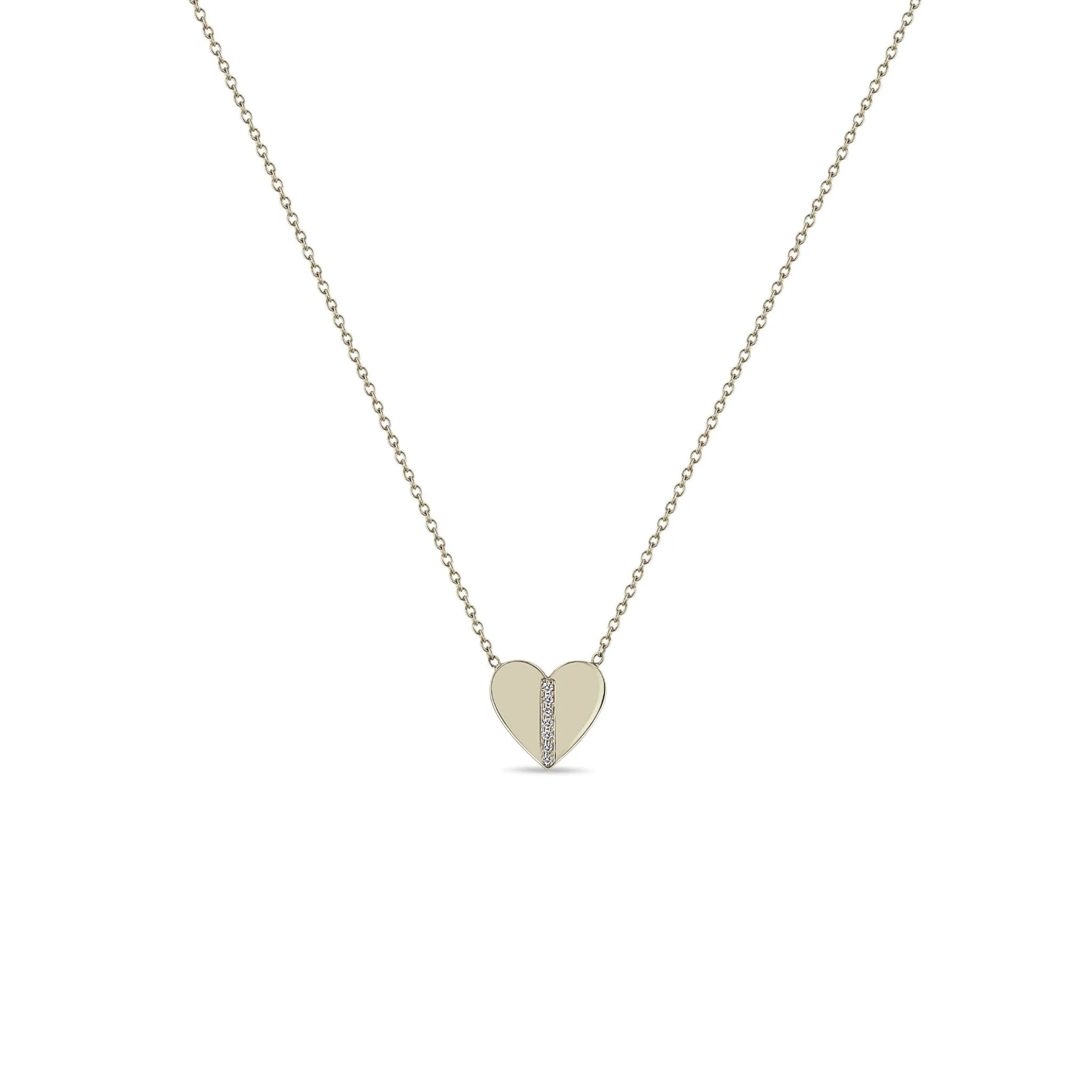 14k Pavé Diamond Line Heart Necklace