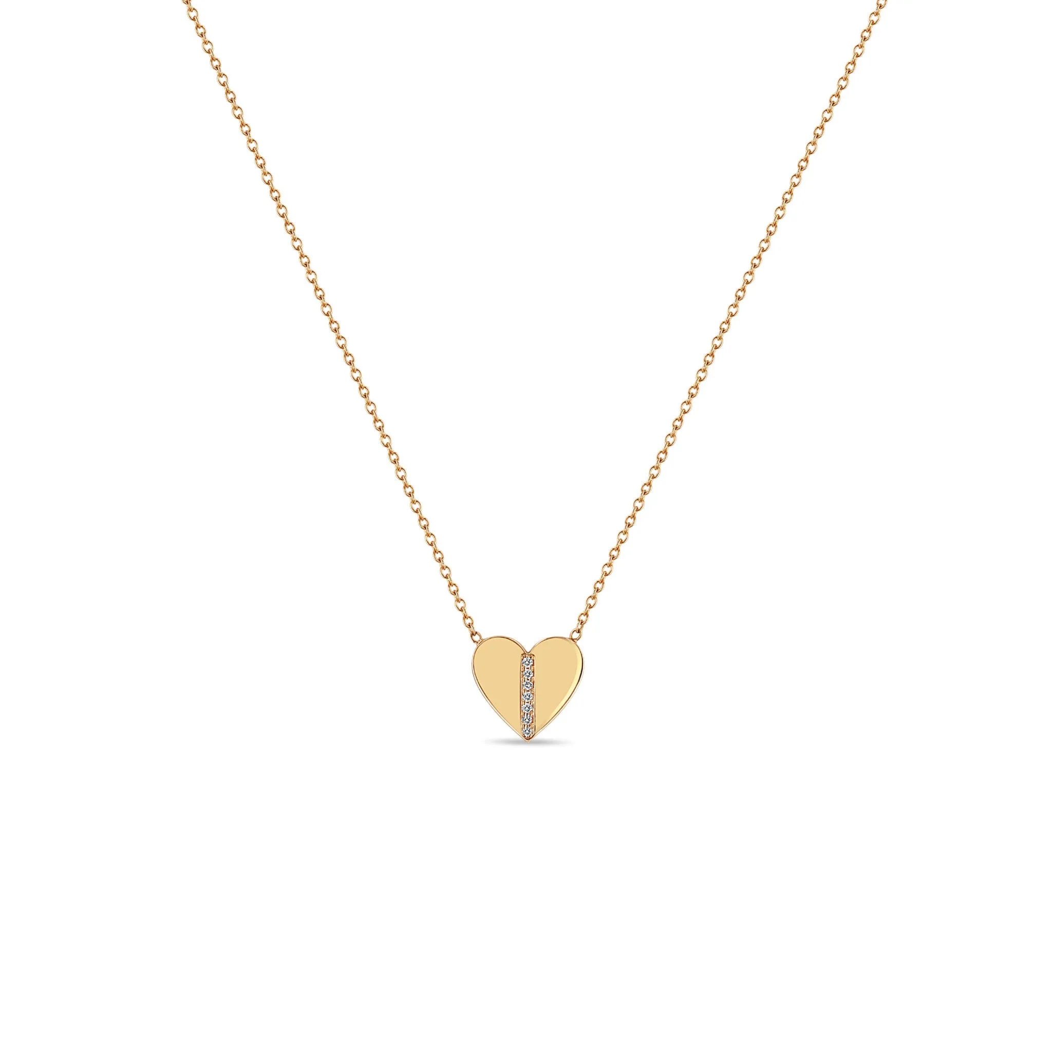 14k Pavé Diamond Line Heart Necklace