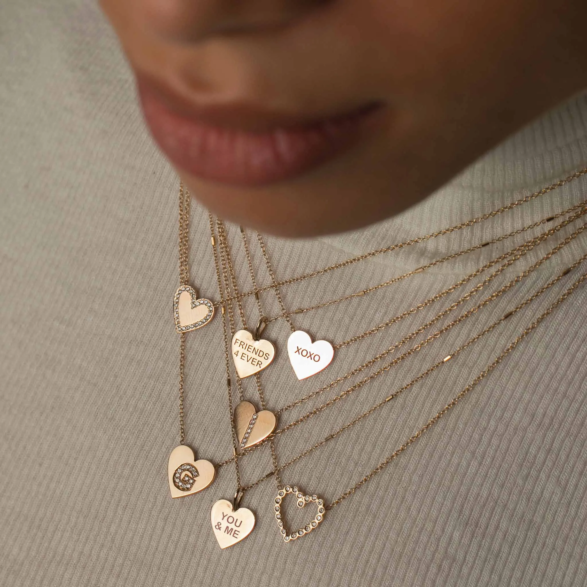 14k Pavé Diamond Line Heart Necklace