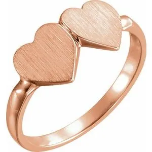 14K Rose 13.8x7 mm Double Heart Signet Ring