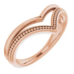 14K Rose Beaded V Ring