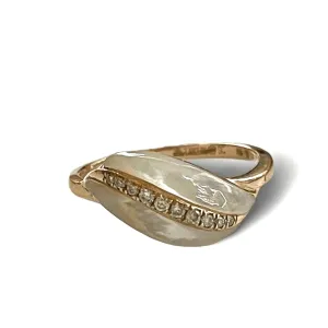 14K Rose Gold Pearl Leaf Diamond Ring