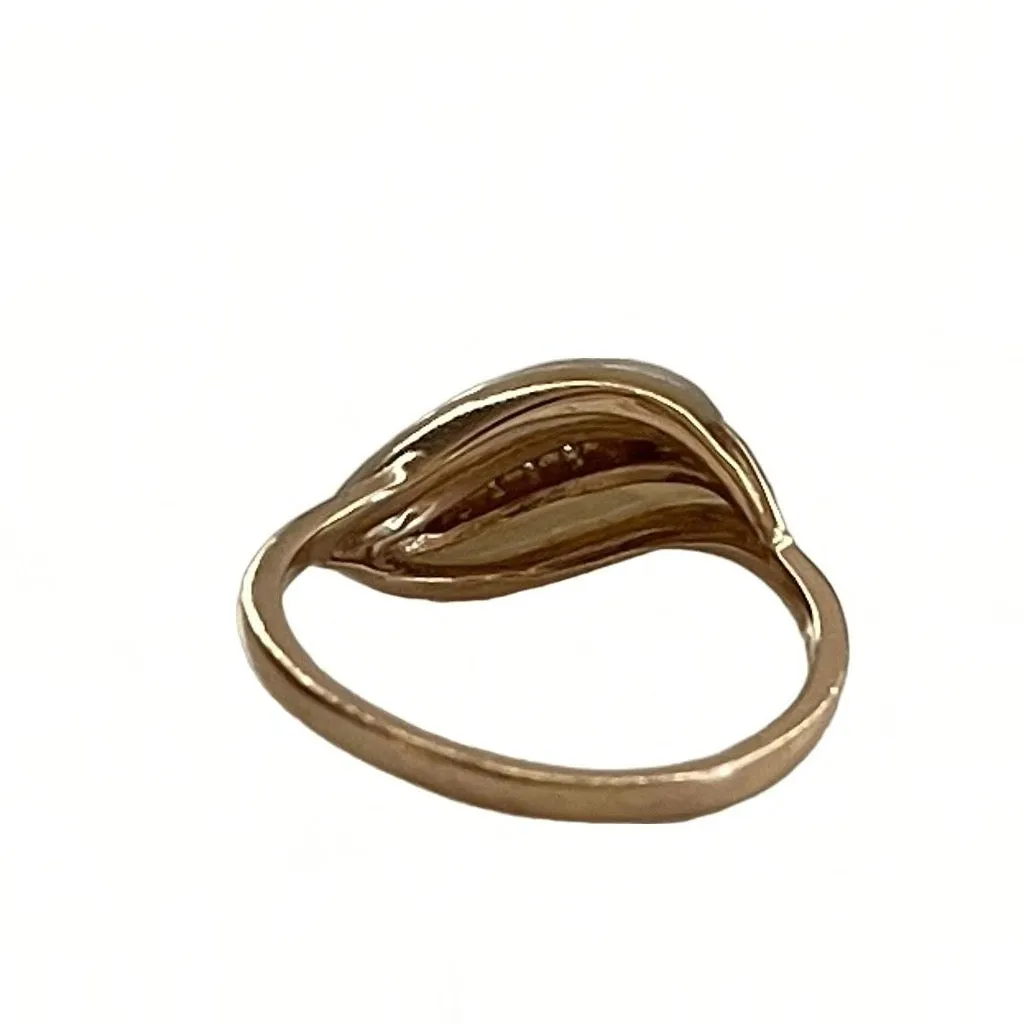 14K Rose Gold Pearl Leaf Diamond Ring