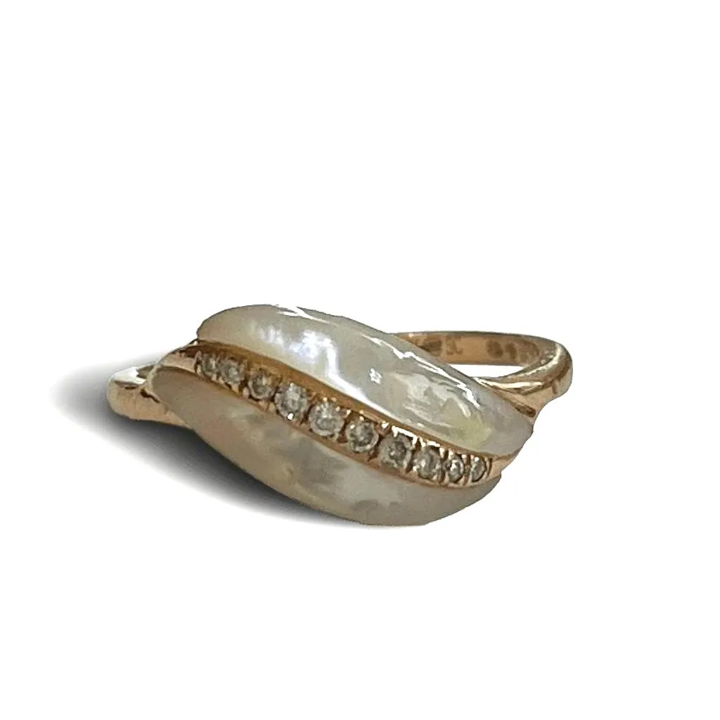 14K Rose Gold Pearl Leaf Diamond Ring