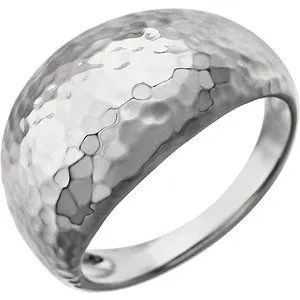 14K White 12 mm Hammered Dome Ring