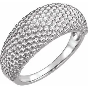14K White Beaded Dome Ring