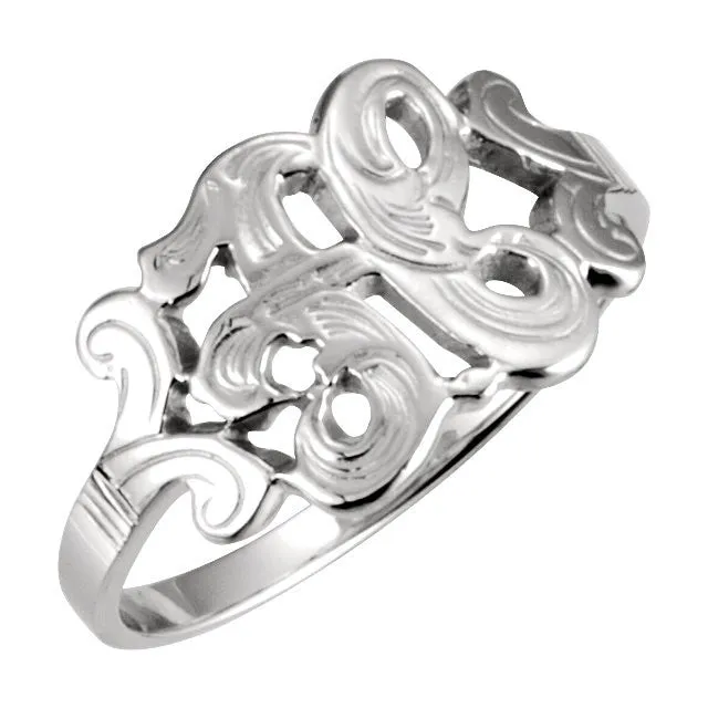 14k White Gold Initial Rings, Size 6