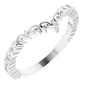 14K White Vintage-Inspired "V" Ring