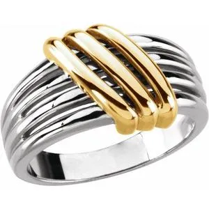 14K White/Yellow Criss-Cross Ring